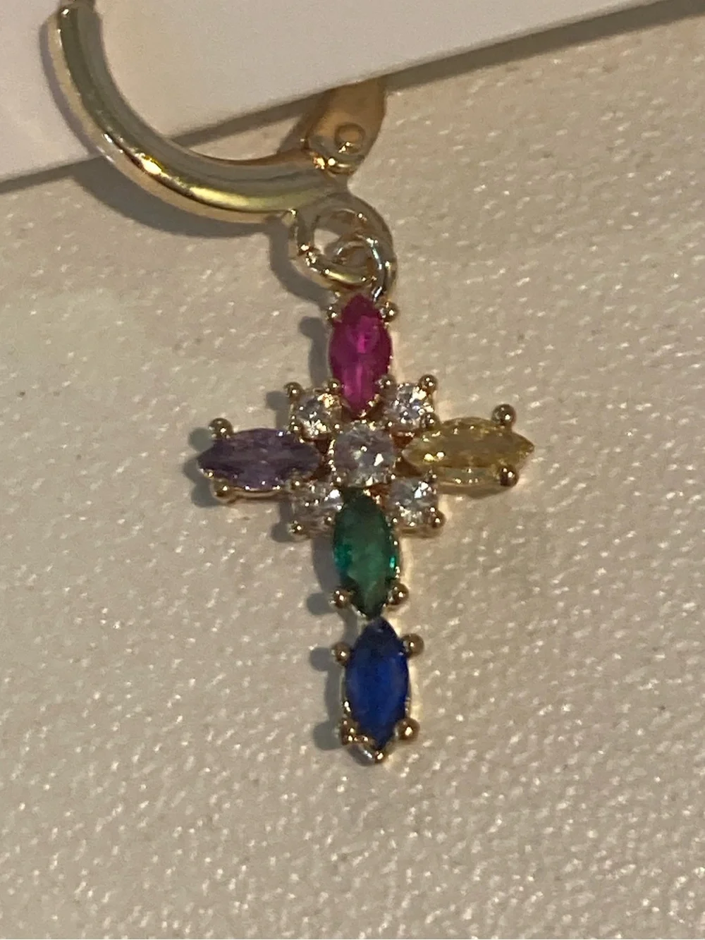 Gold Multicolor Cross CZ Drop Earrings -_4